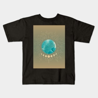 Gold and Blue Earth and Moon Cycle Graphic Kids T-Shirt